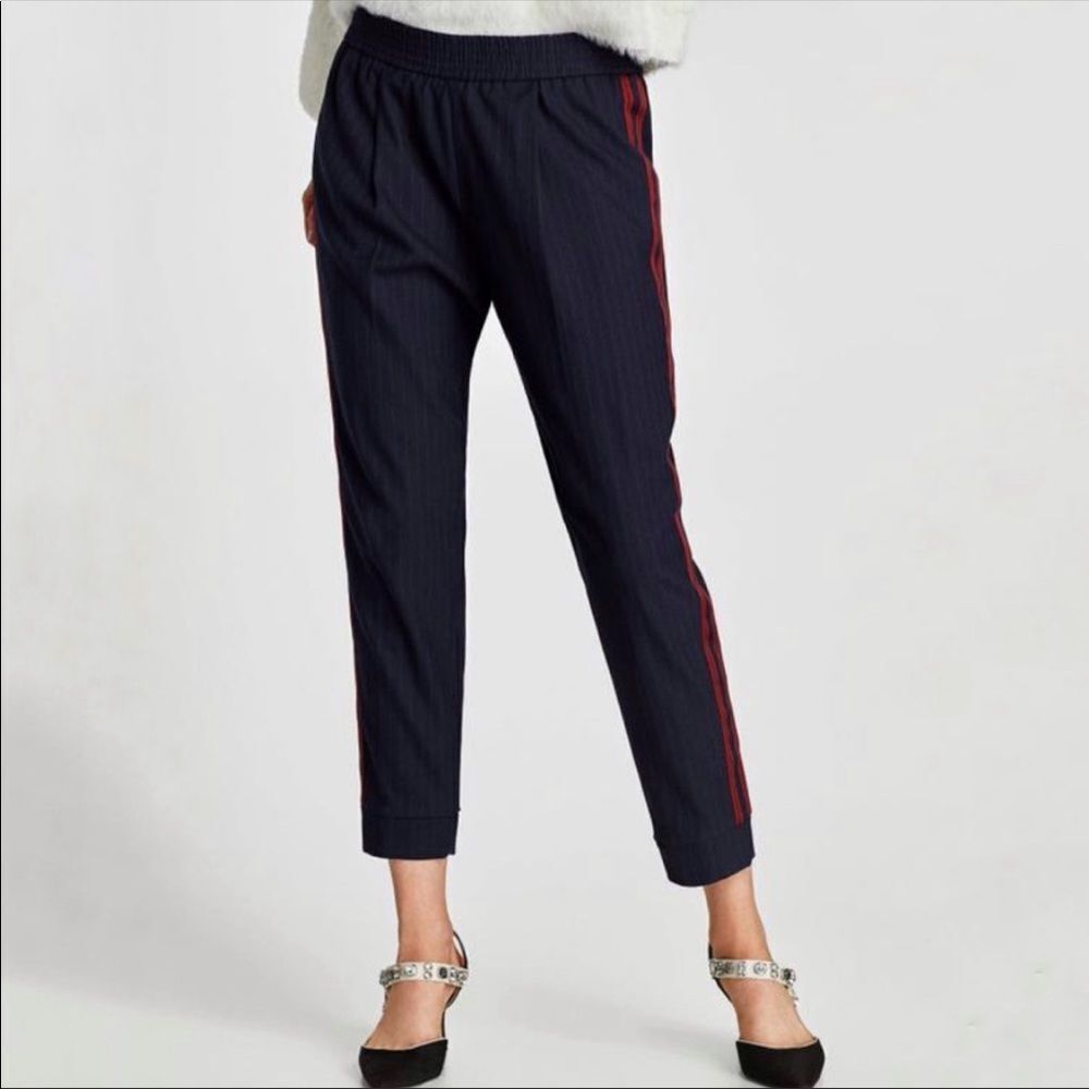 Zara Basic Collection Blue And Red Pinstripe Trou… - image 1